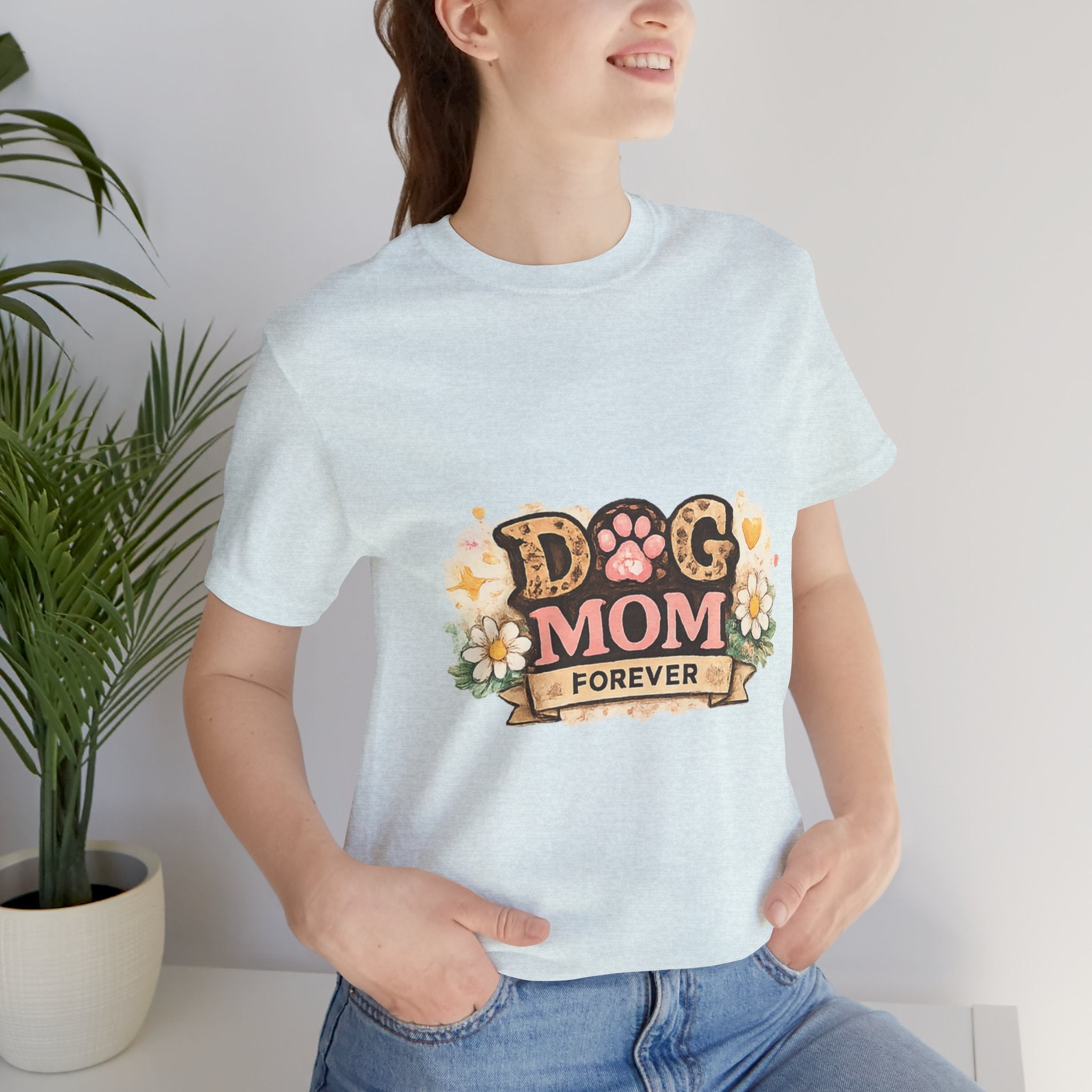 Dog Mom Forever T‑Shirt — Floral Paw Print Tee for Pet Lovers