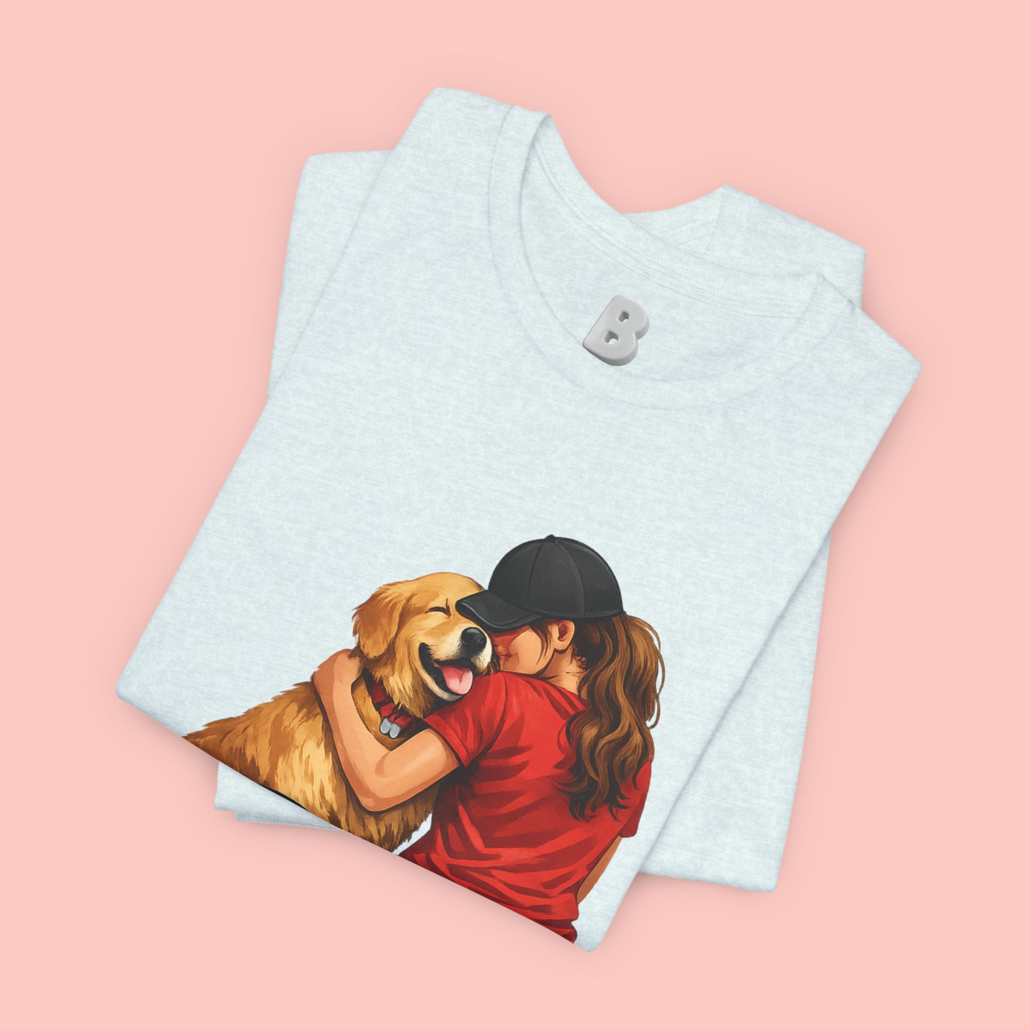 Dog Mom T-Shirt - Cute Woman Hugging Golden Retriever Tee