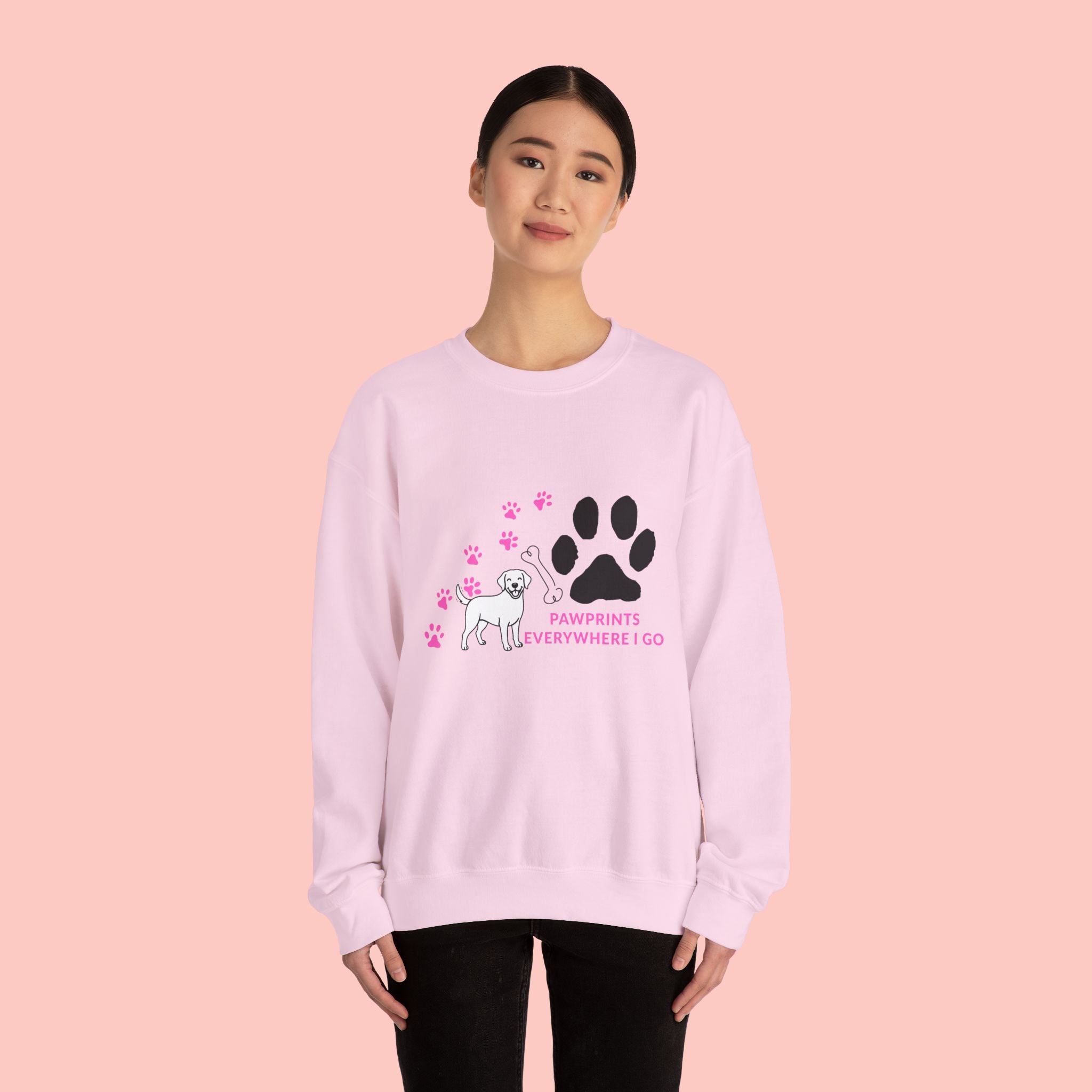 Crewneck Sweatshirt — "Pawprints Everywhere I Go" Dog Lover Graphic