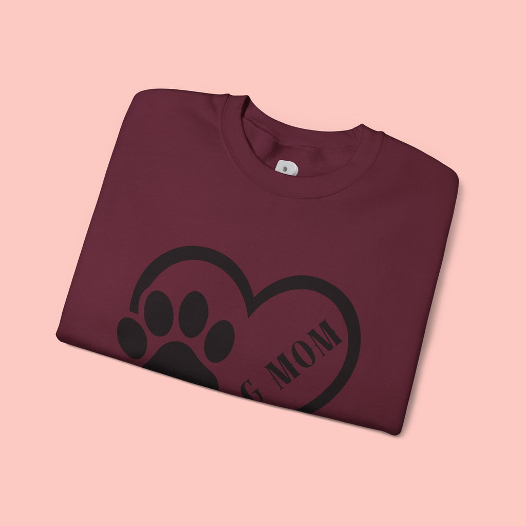 Dog Mom Heart Paw Sweatshirt — Women's Crewneck for Pet Lovers