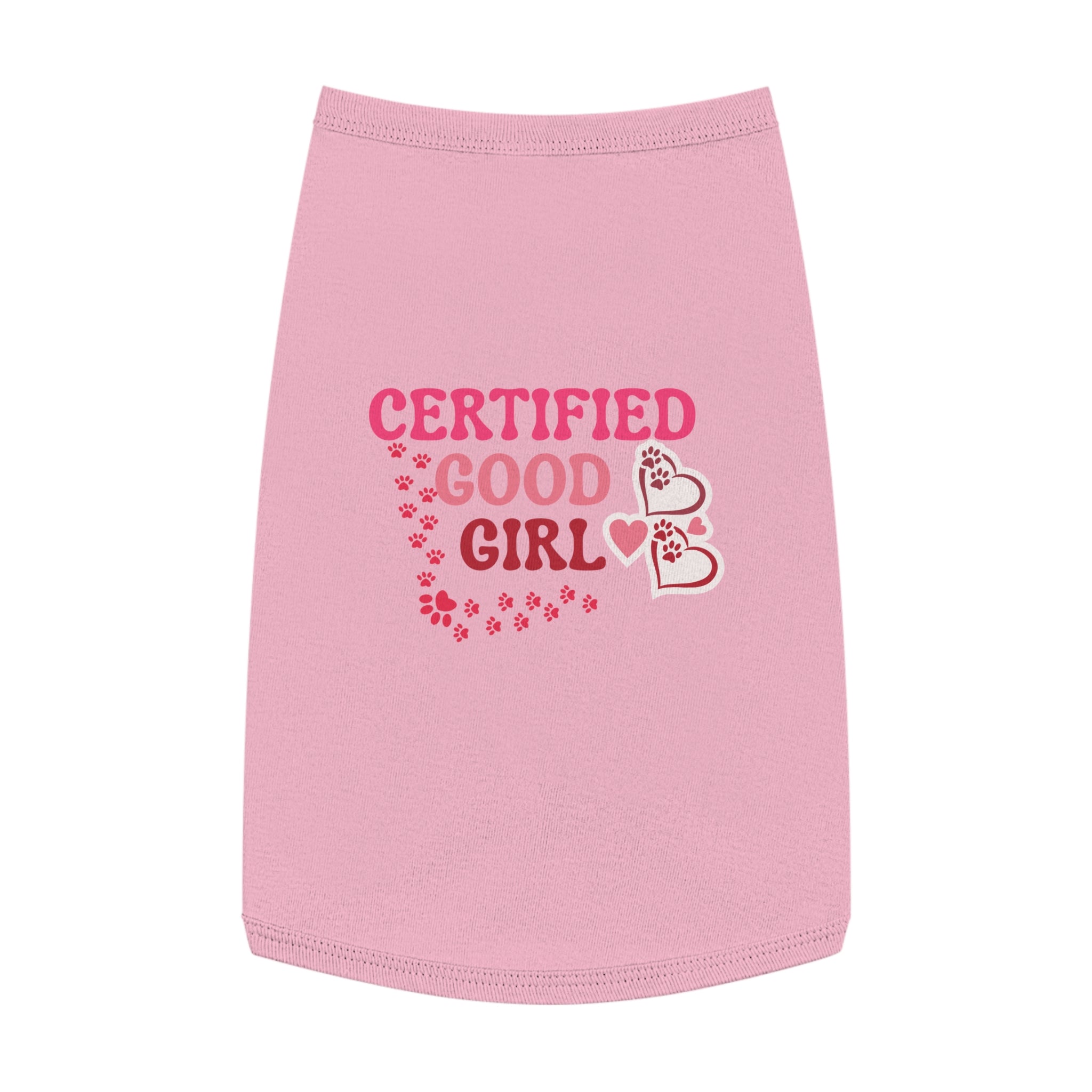 Pet Tank Top — "Certified Good Girl" Pink Paw Hearts Dog Tank
