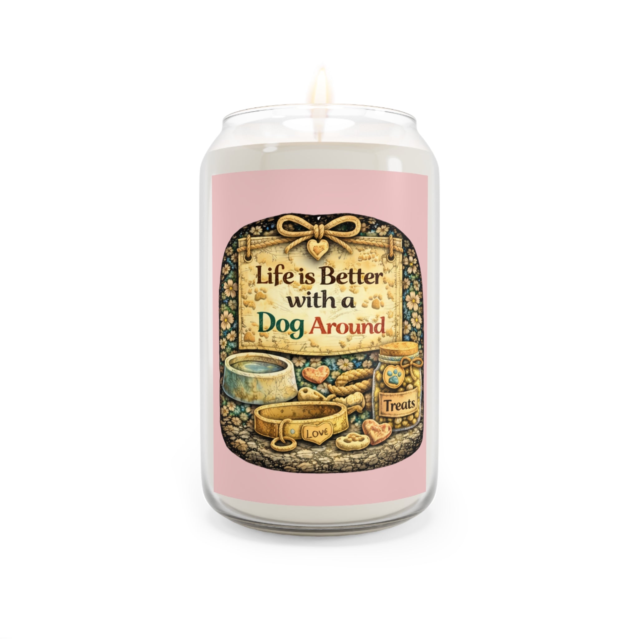 Dog Lover Soy Candle – “Life is Better with a Dog Around” 13.75oz Scented Jar
