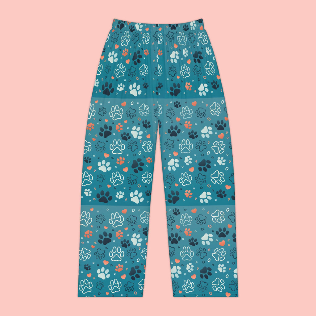 Women's Pajama Pants - Teal Paw Print All-Over-Print Lounge Pajamas