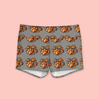 Paw Print Yoga Shorts — Women's Grey Activewear with Orange Paw Pattern