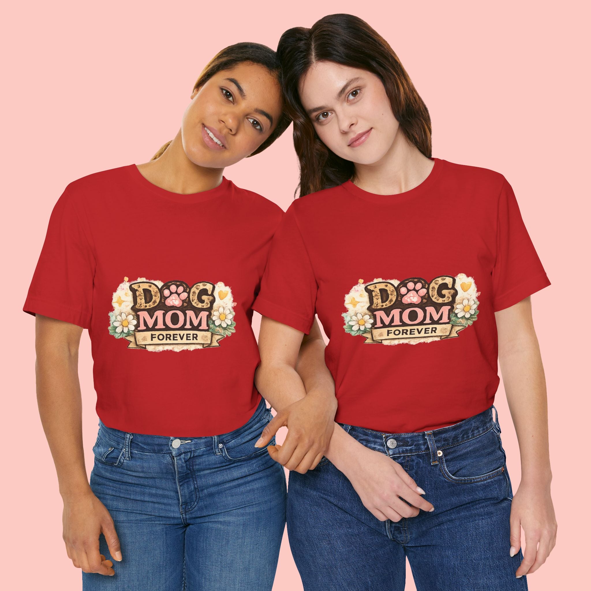 Dog Mom Forever T‑Shirt — Floral Paw Print Tee for Pet Lovers