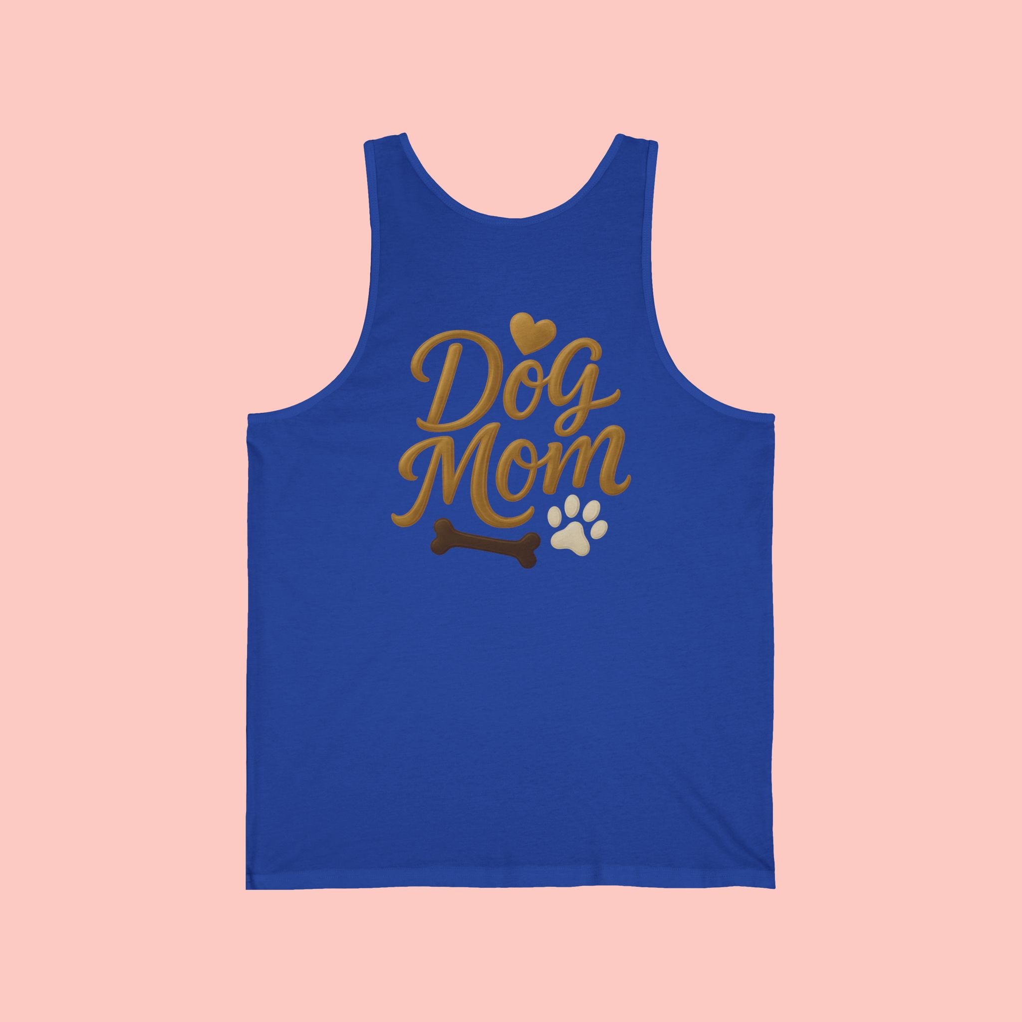 Dog Mom Tank Top - Gold Script with Paw & Bone Design