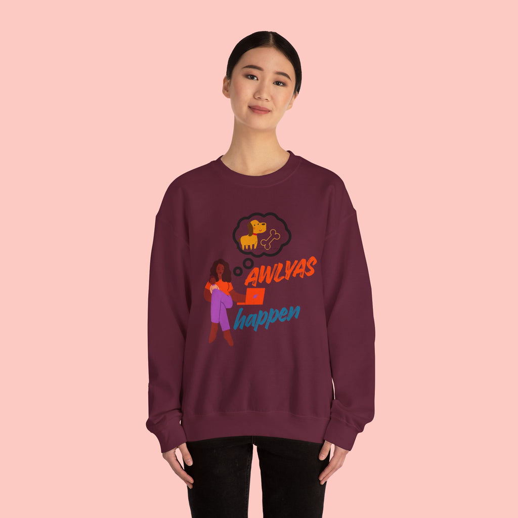 Always Happen Crewneck Sweatshirt – Funny Coffee & Snack Thought Graphic