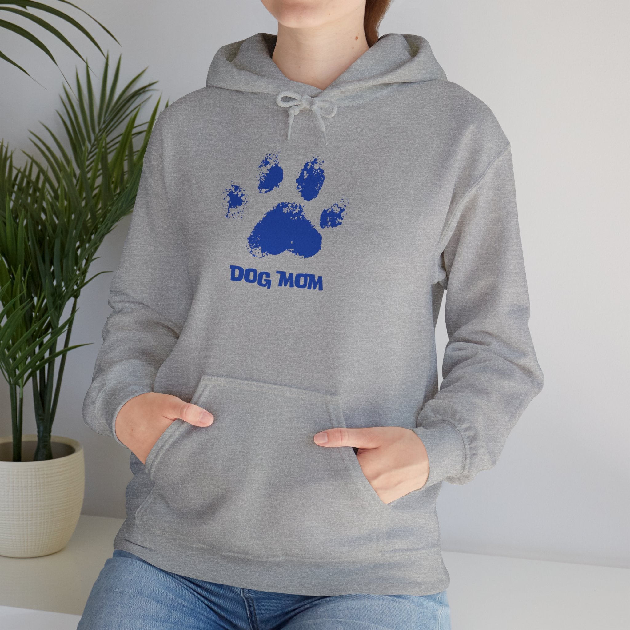 Dog Mom Paw Print Hoodie – Cute Pet Lover Sweatshirt, Blue Paw 'DOG MOM' Design