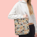 Dog Paw & Bone Pattern Tote Bag — 'Woof' All-Over Print Canvas Tote