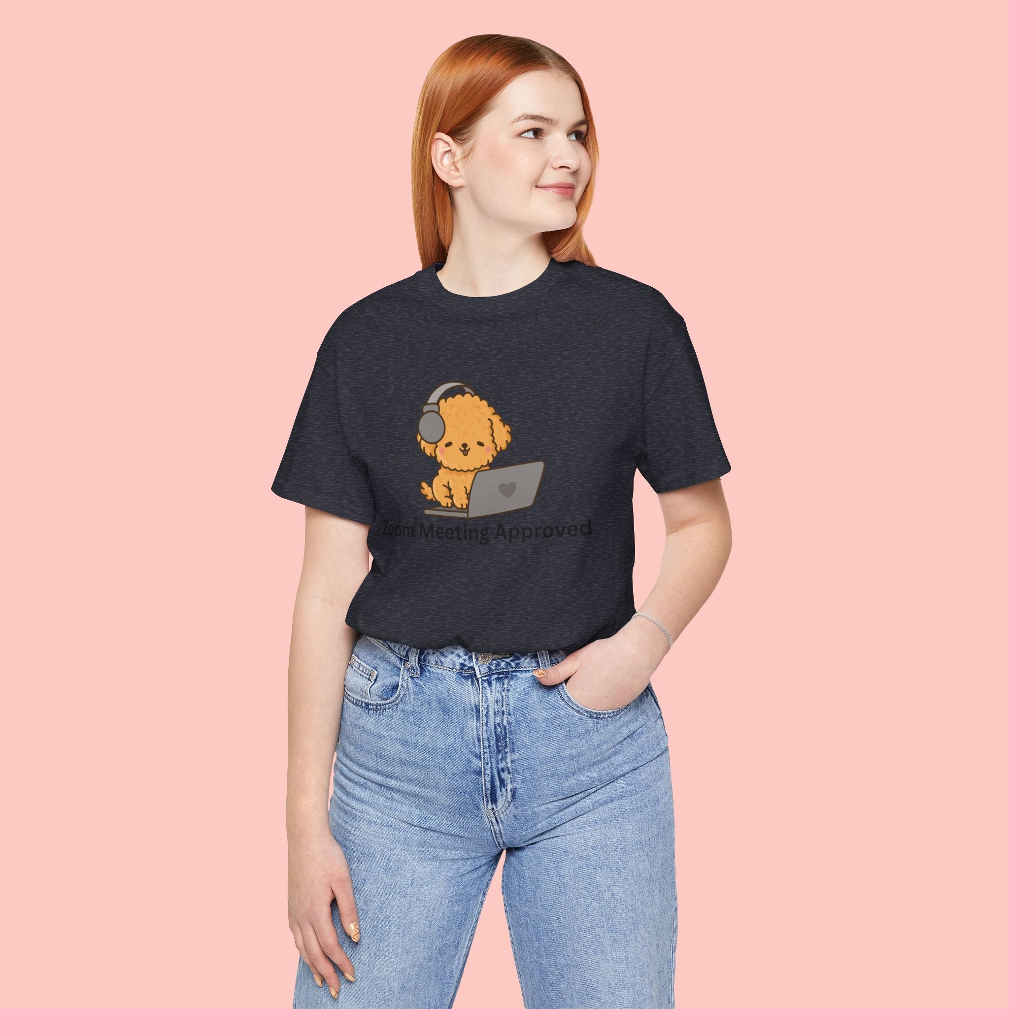 Zoom Meeting Approved Tee — Cute Puppy with Headset Laptop Graphic