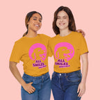 All Smiles Mom's Rules T-Shirt — Cute Pink Dog Graphic Tee for Moms & Pet Lovers