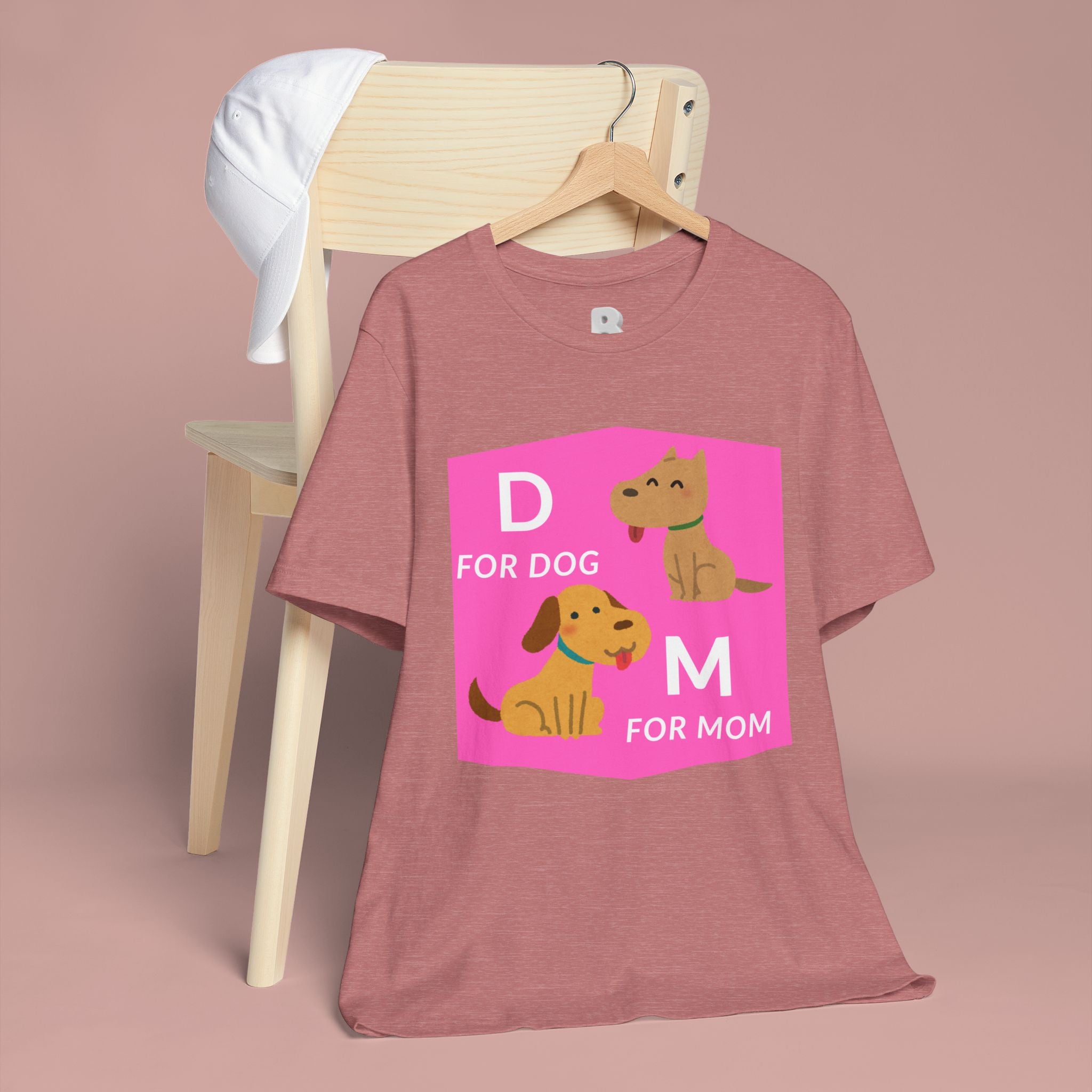 Dog Mom T-Shirt — Cute Pink "D for Dog, M for Mom" Graphic Tee