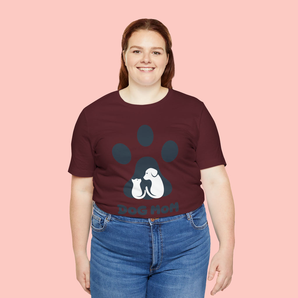 Dog Mom T‑Shirt — Paw Print with Dog & Puppy Graphic