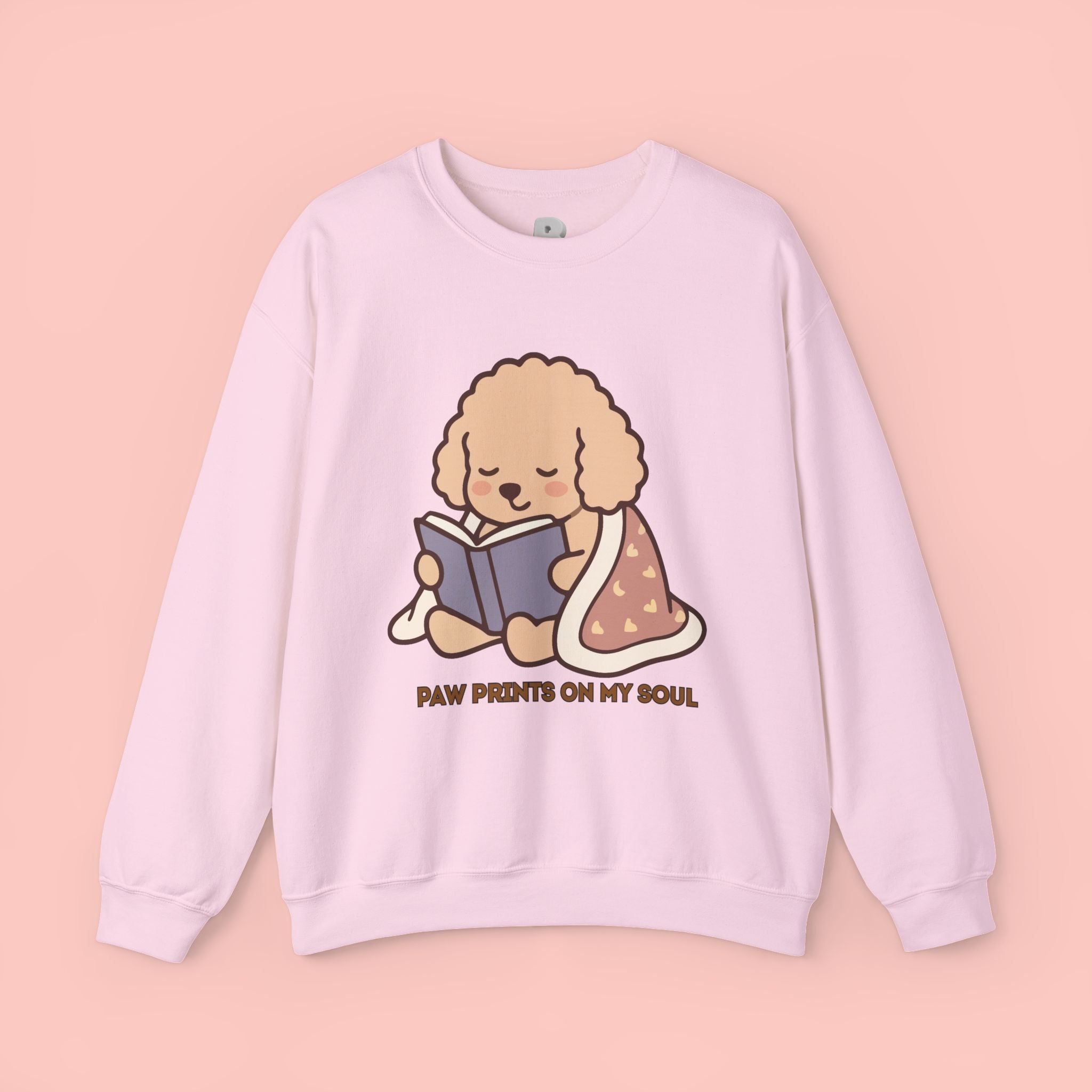 Cozy Reading Puppy Sweatshirt — "Paw Prints On My Soul" Crewneck