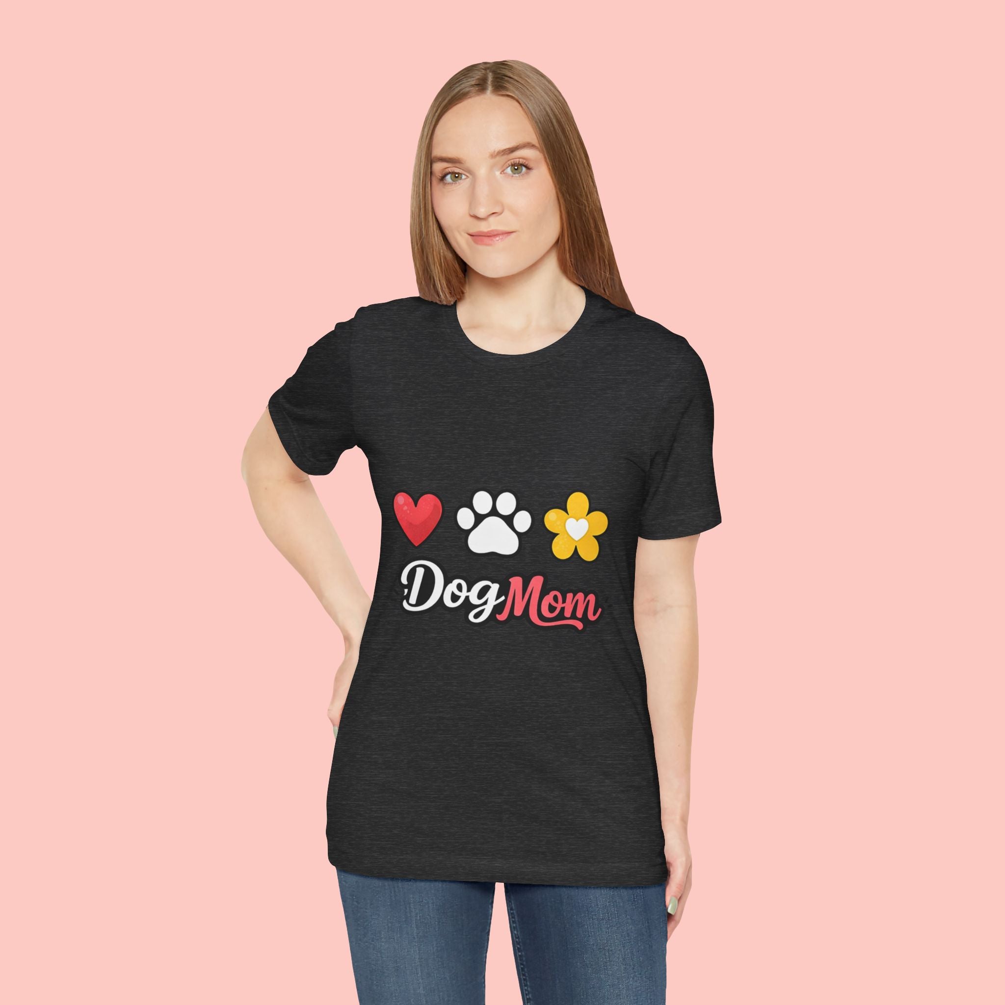 Dog Mom T-Shirt – Heart, Paw & Flower Graphic Tee
