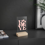 Acrylic Sign — Pink Paw LOVE Desk Decor with Wooden Stand