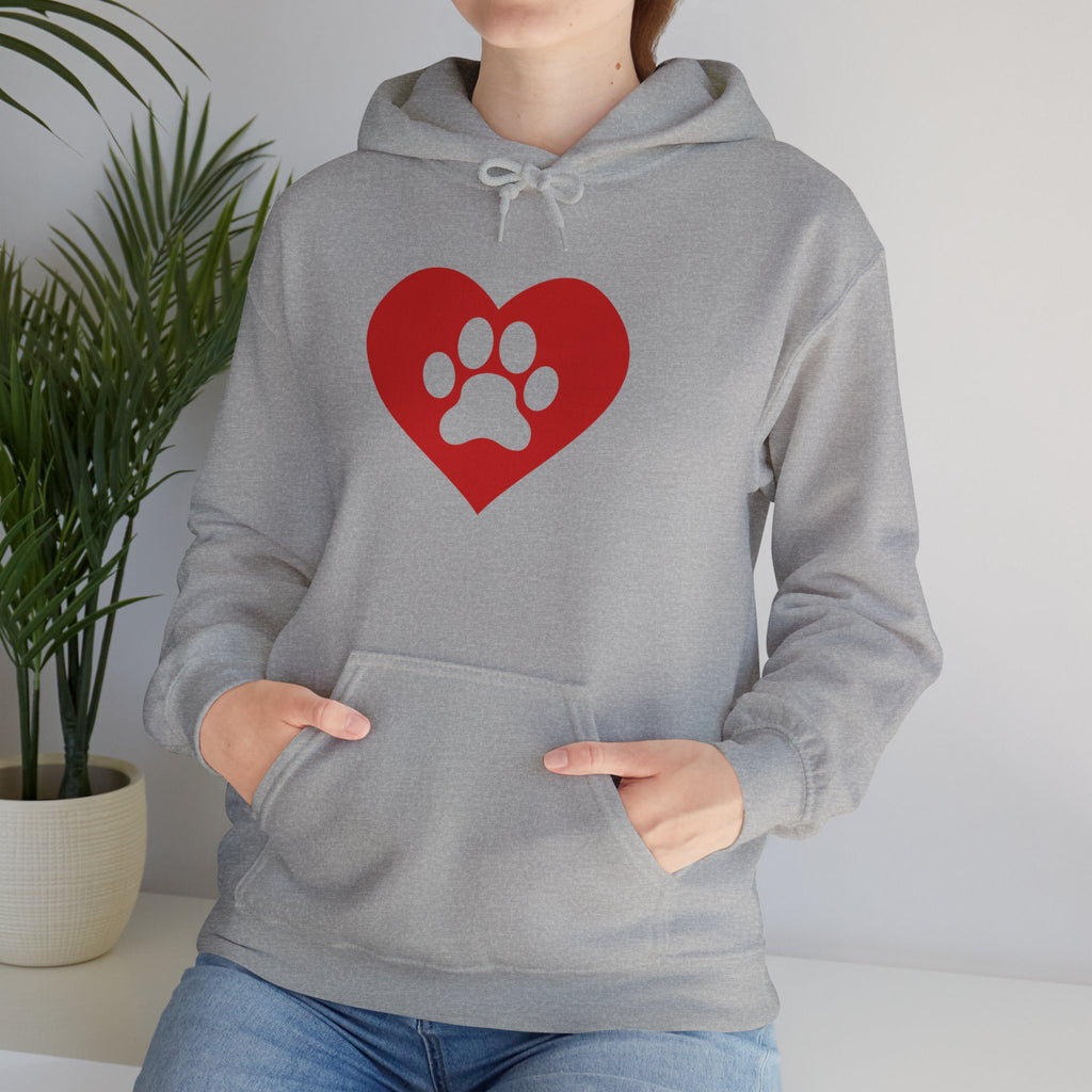 Heart Paw Hoodie — Cute Red Paw Print Animal Lover Sweatshirt