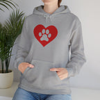 Heart Paw Hoodie — Cute Red Paw Print Animal Lover Sweatshirt