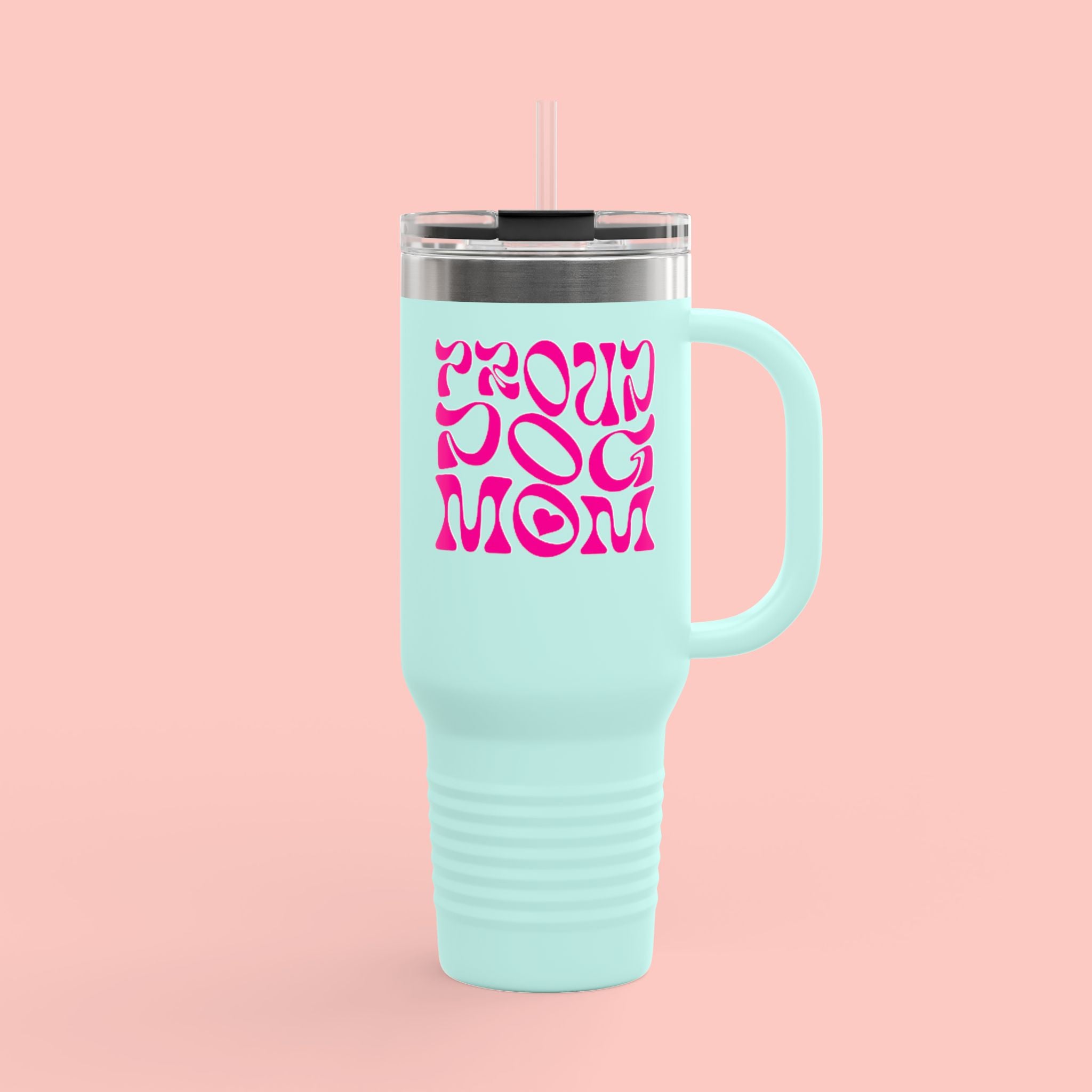 40oz Insulated Travel Mug — 'Groovy Mom' Pink Retro Design