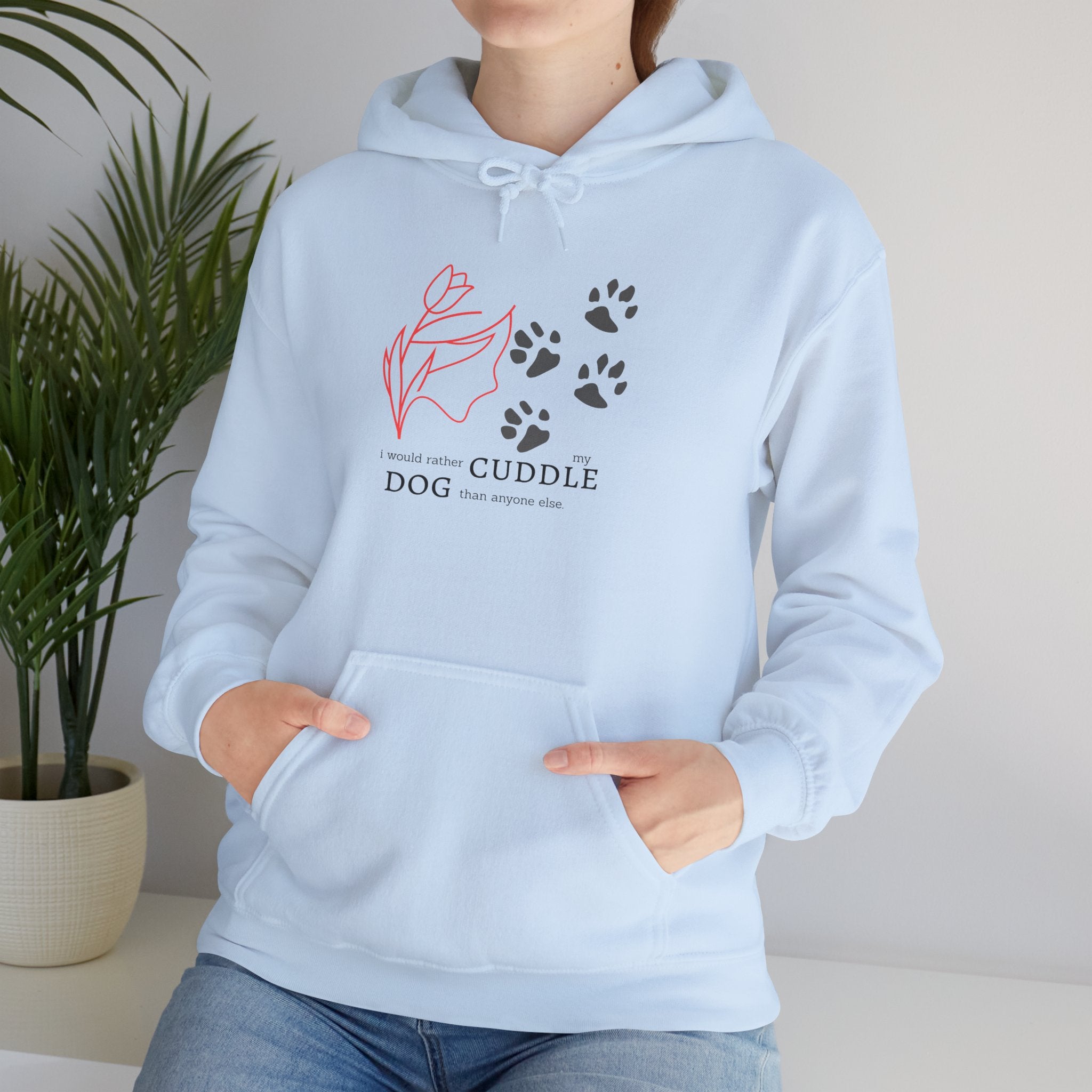 Dog Cuddle Hoodie – Minimal Paw Print & Script Pet Lover Sweatshirt